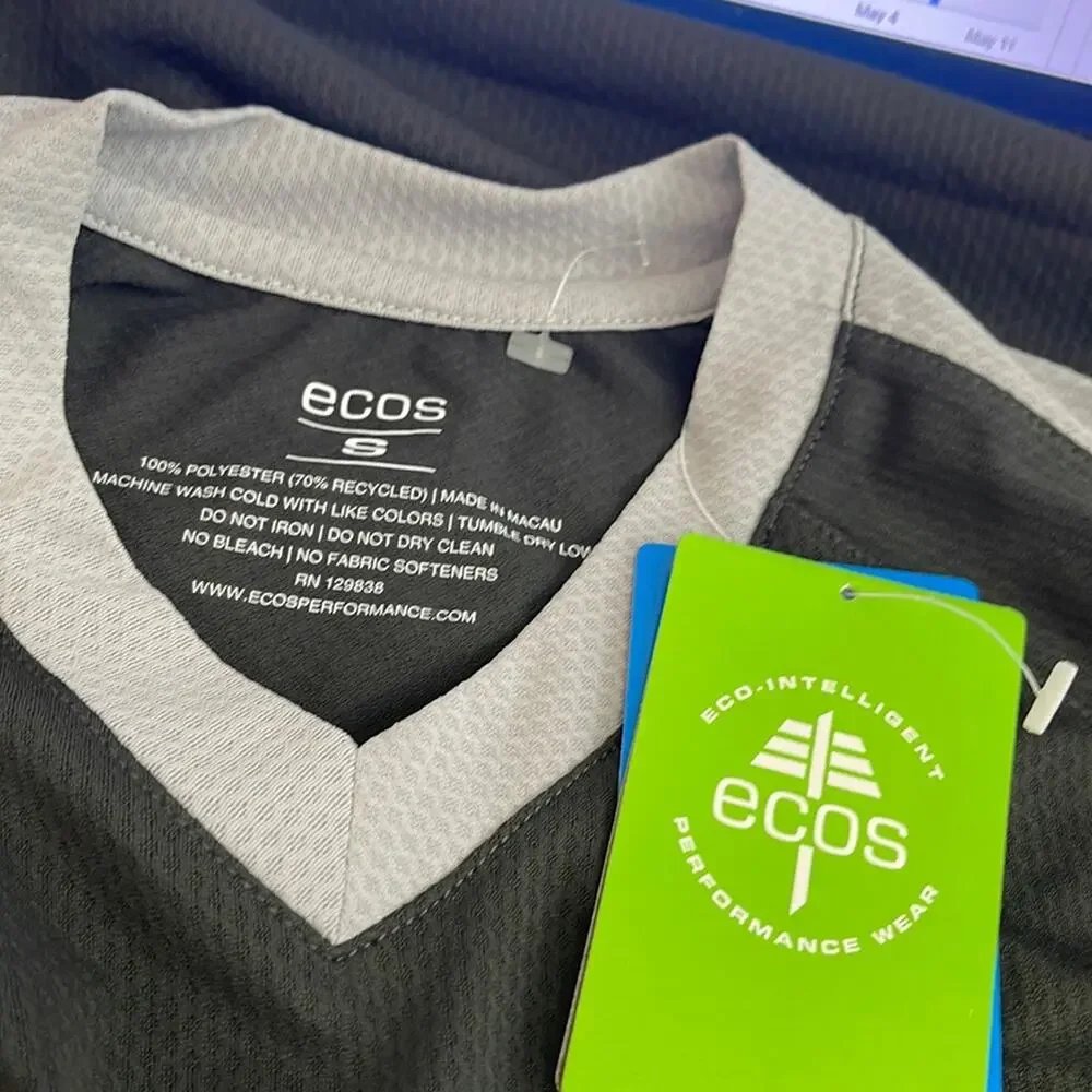 ecos Performance Wear Short Sleeve V-Neck  T-Shirt Black Gray  Size S M NWT - Picture 4 of 11